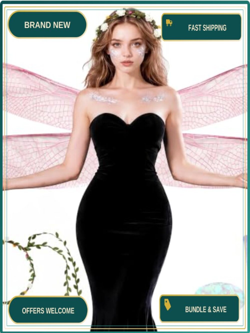 Iridescent Shimmery Fairy Wings Sheer Yarn Costume Accessory Set